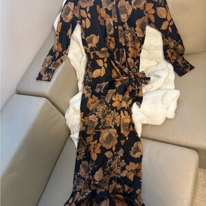 Chic Black and Brown Floral Midi Dress